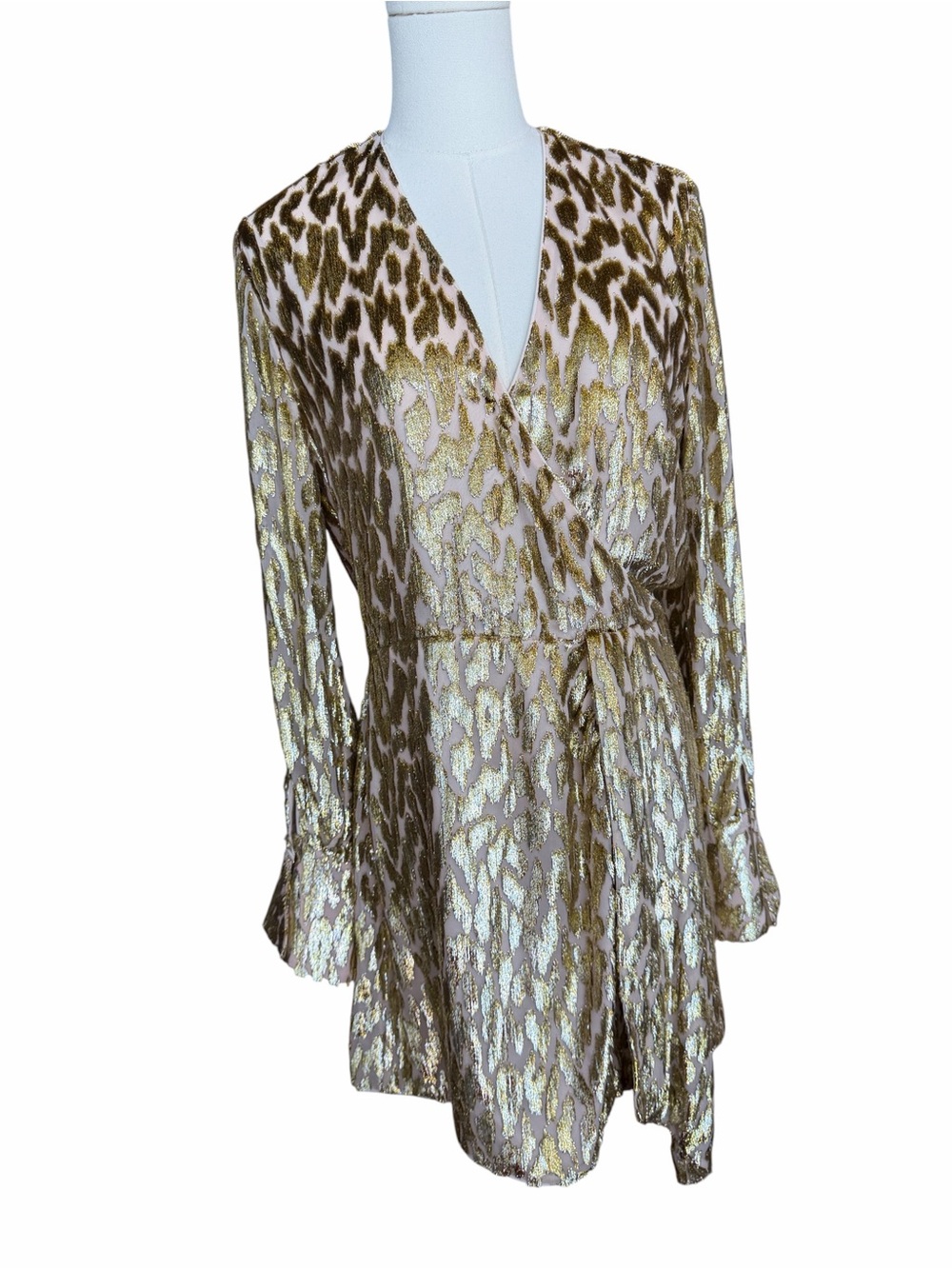 S SIMKHAI Camryn Long-Sleeve Metallic Minidress Size 8